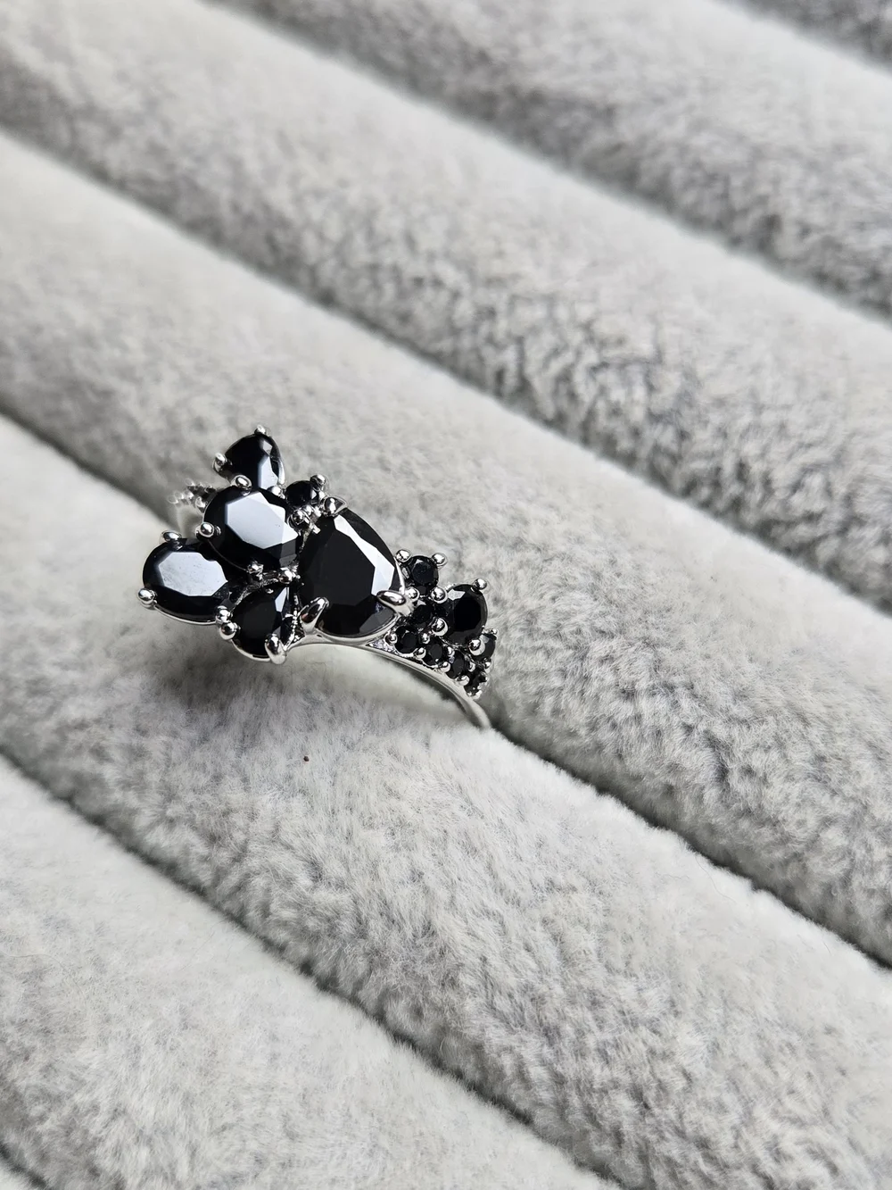 Size 8 Paths Entwined Black Onyx Cubic Zircon Rhodium Plated Bomb Party Ring